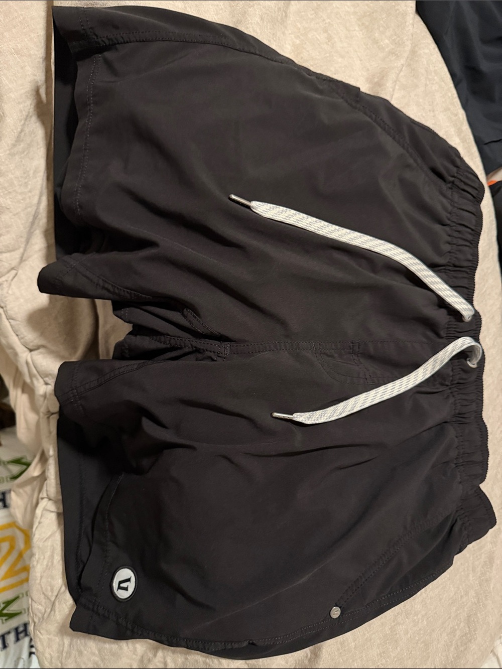 Vuori Black Athletic Shorts with White Drawstring